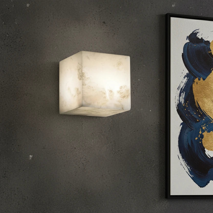Lure Minimalist Alabaster Cube Wall Sconce - Lumovique