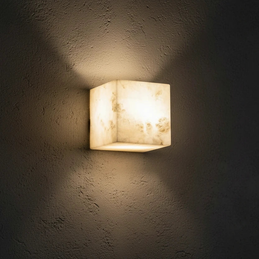 Lure Minimalist Alabaster Cube Wall Sconce - Lumovique