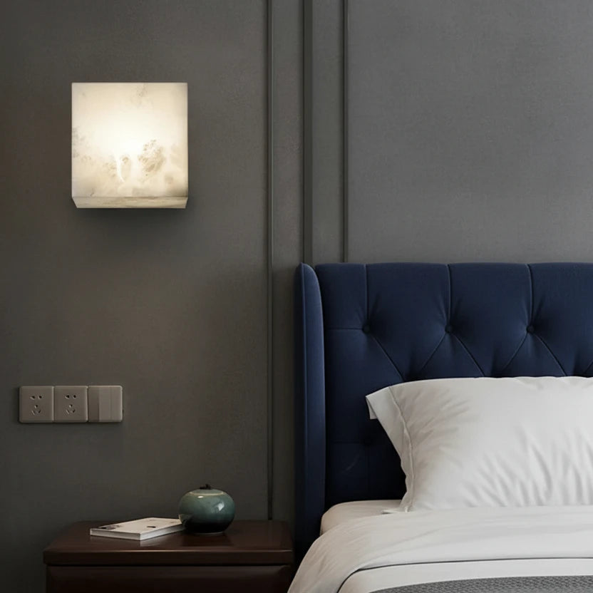 Lure Minimalist Alabaster Cube Wall Sconce - Lumovique