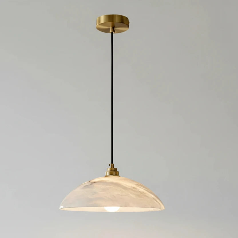 Minimalist Dome Pendant Lamp — Carved Alabaster & Polished Brass for Dining Room 2