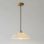 Minimalist Dome Pendant Lamp — Carved Alabaster & Polished Brass for Dining Room 2