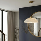 Minimalist Dome Pendant Lamp — Carved Alabaster & Polished Brass for Dining Room 4