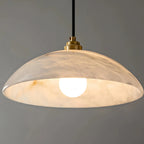 Minimalist Dome Pendant Lamp — Carved Alabaster & Polished Brass for Dining Room 8
