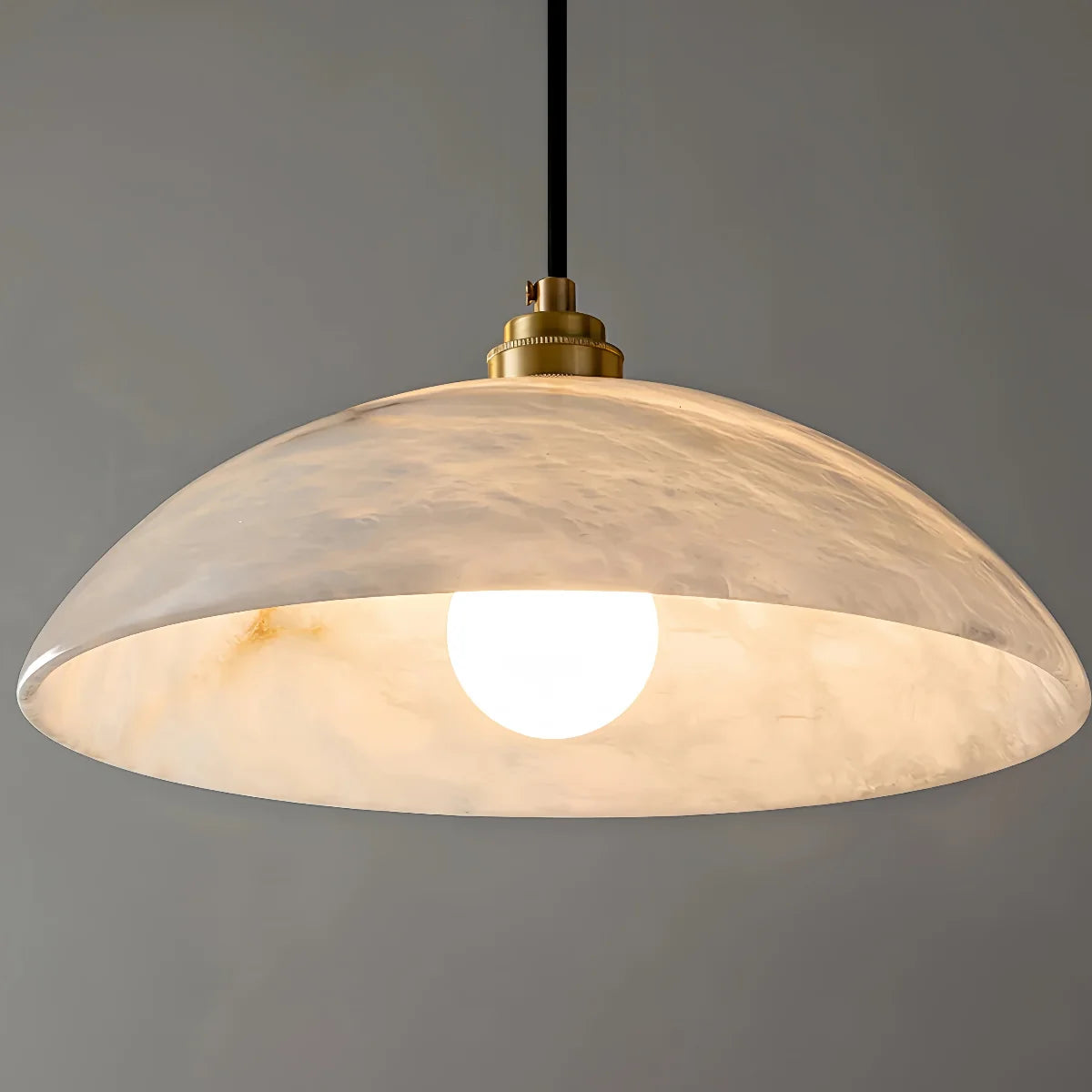 Minimalist Dome Pendant Lamp — Carved Alabaster & Polished Brass for Dining Room 8