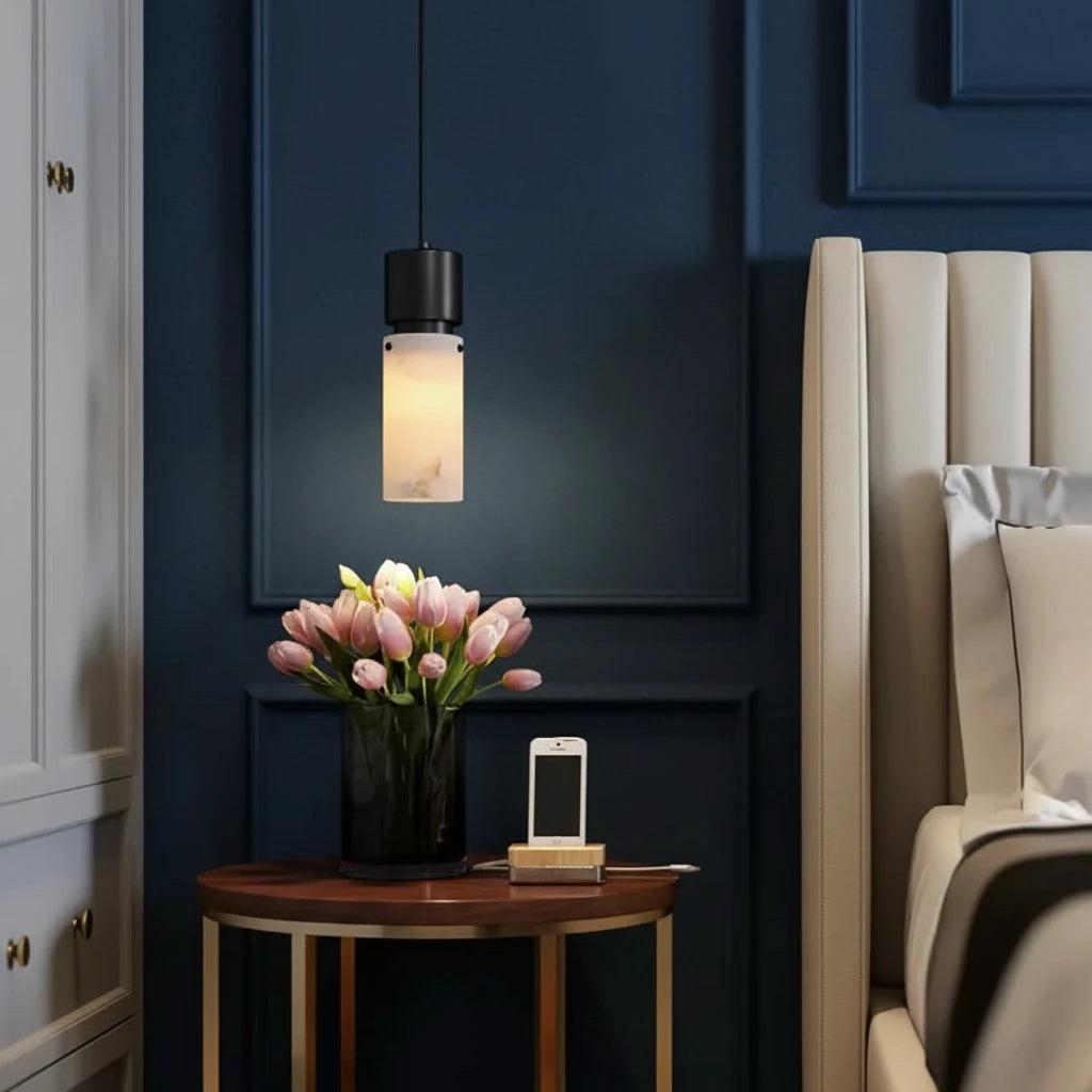 Seso Japandi Alabaster Cylinder Pendant Light - Lumovique