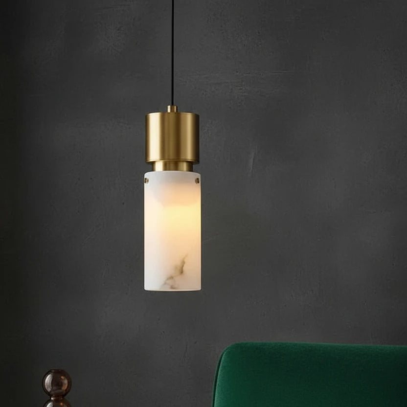 Seso Japandi Alabaster Cylinder Pendant Light - Lumovique
