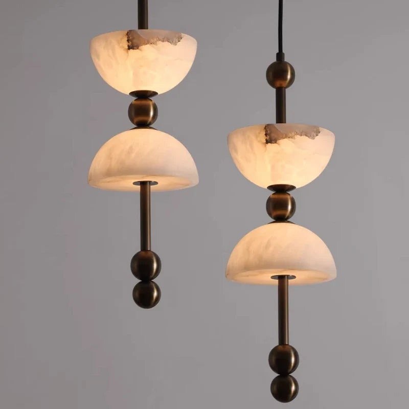 Luvia Mid Century Alabaster Double Dome Pendant Light - Lumovique