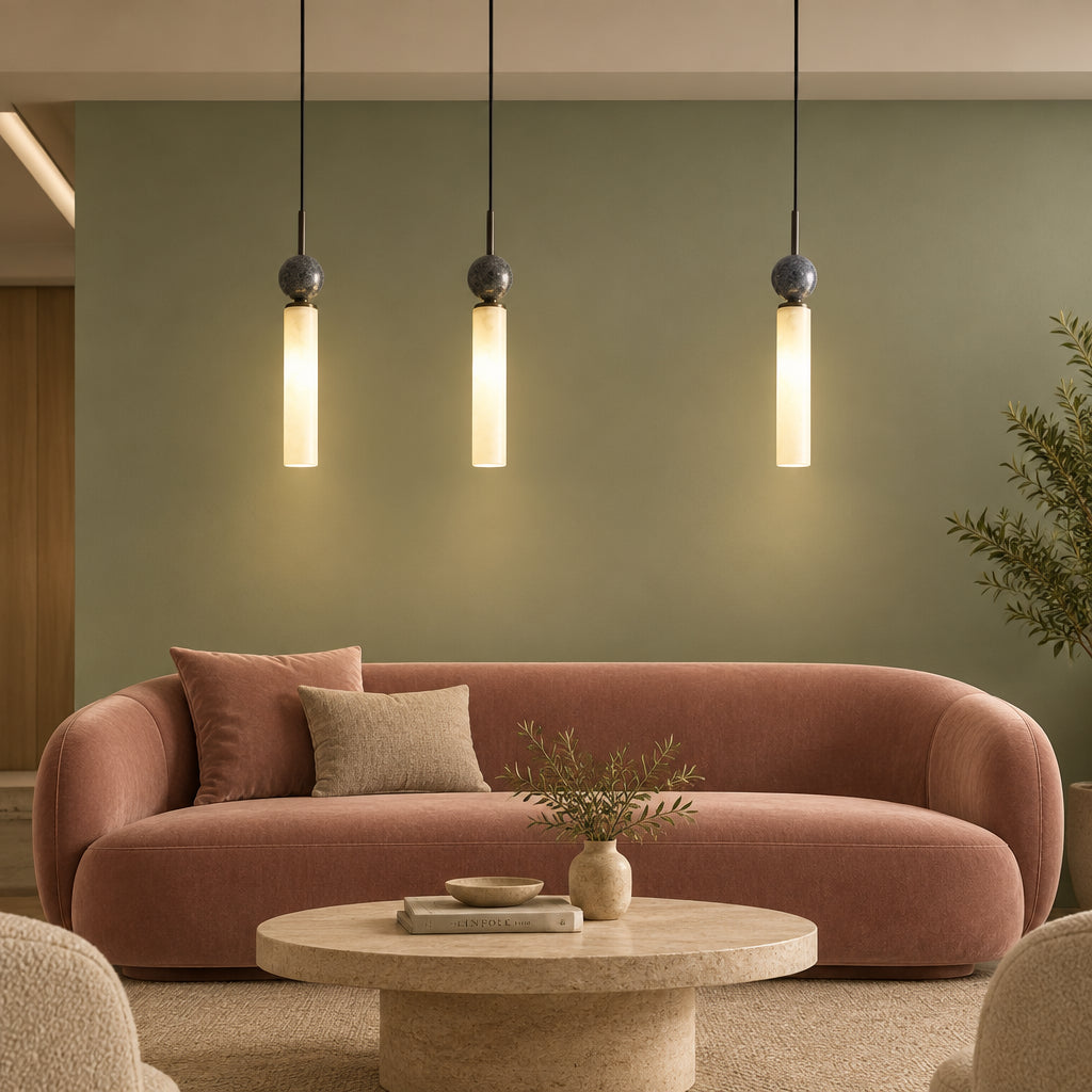 Zyle Mid Century Marble Ball Tube Pendant Light - Lumovique