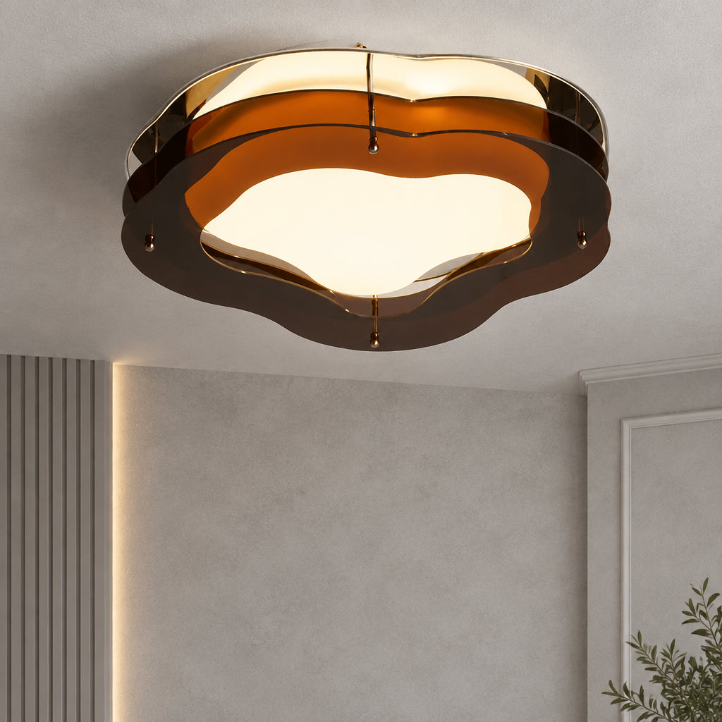 Orvo Mid Century Amber Layered Flush Mount Ceiling Light - Lumovique