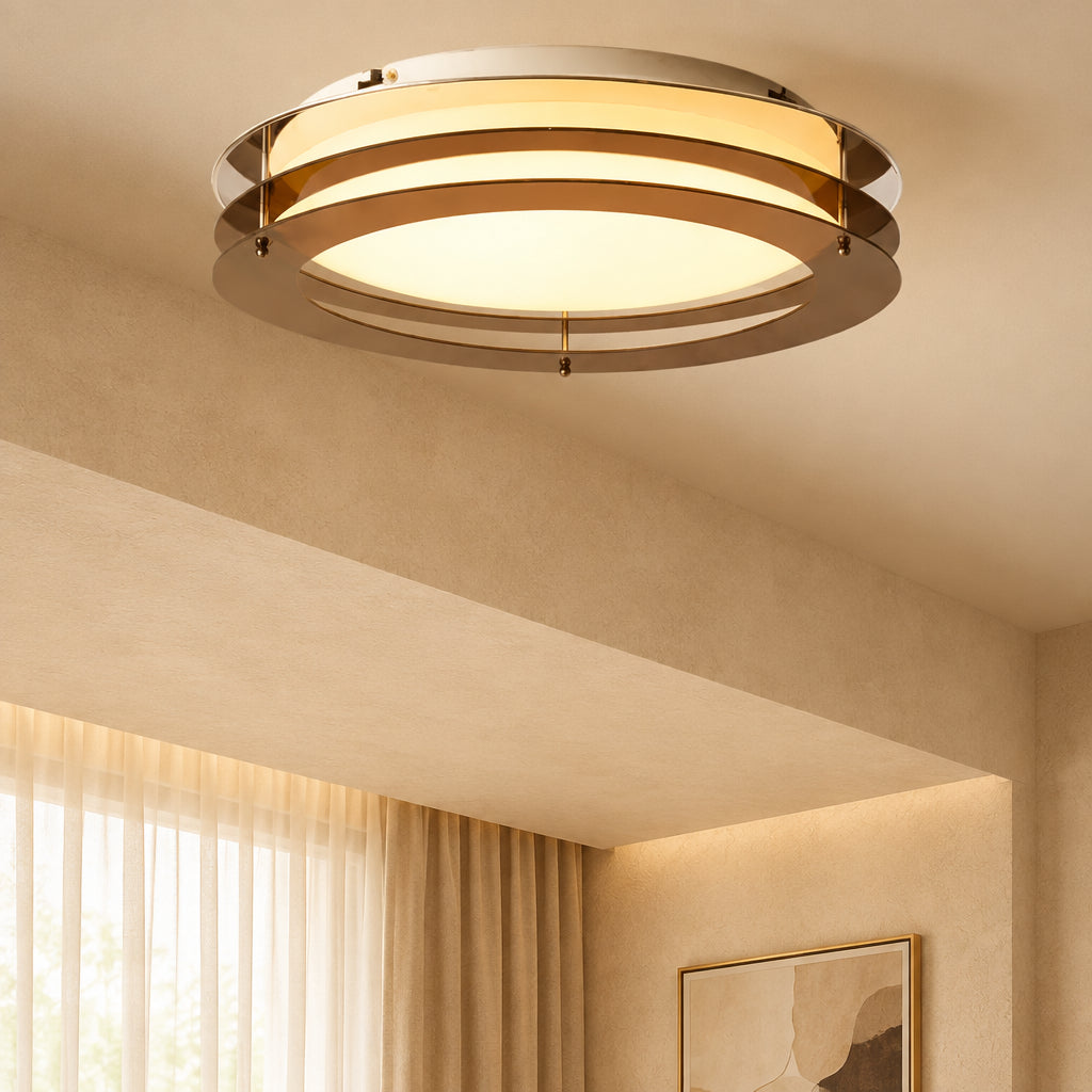 Orvo Mid Century Amber Layered Flush Mount Ceiling Light - Lumovique