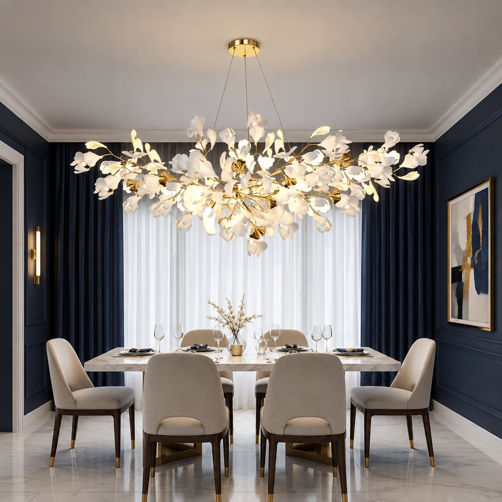 Yavo Ceramic Ginkgo Leaf Branch Chandelier - Lumovique