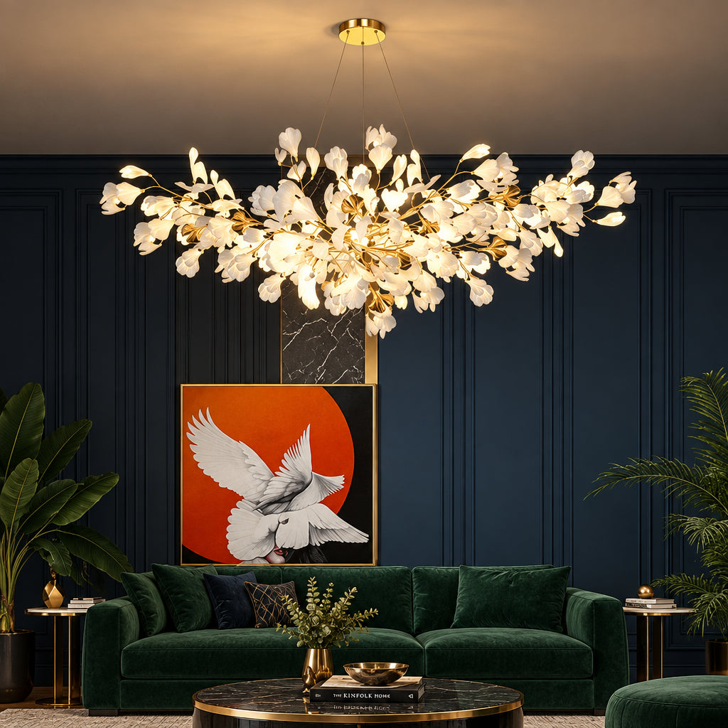 Yavo Ceramic Ginkgo Leaf Branch Chandelier - Lumovique