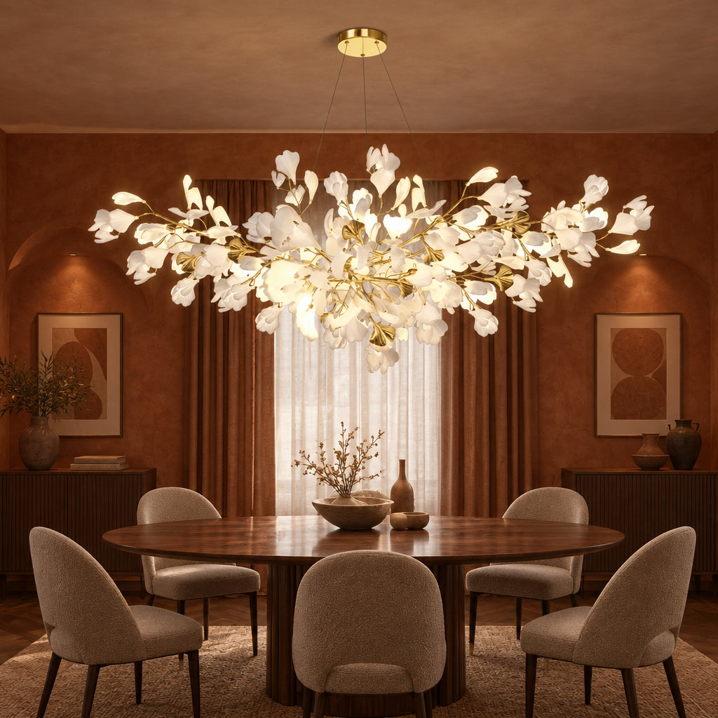Yavo Ceramic Ginkgo Leaf Branch Chandelier - Lumovique