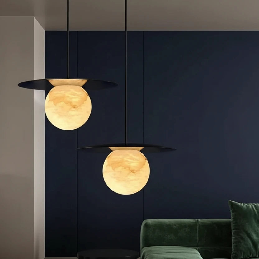 Tezo Japandi Alabaster Globe Pendant Light - Lumovique