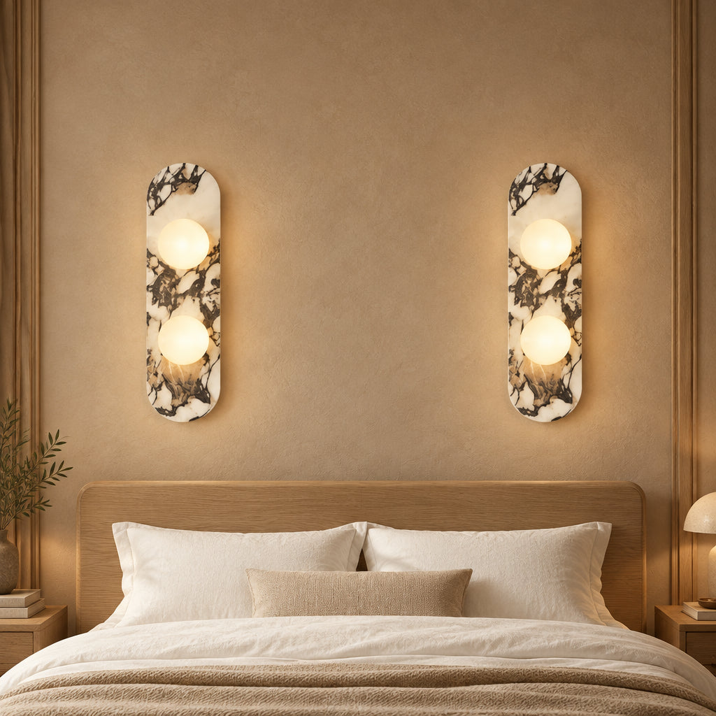 Nuzi Mid Century Marble Glass Globe Wall Sconce - Lumovique