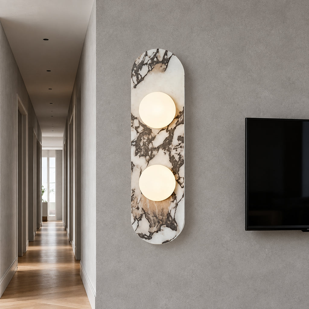 Nuzi Mid Century Marble Glass Globe Wall Sconce - Lumovique