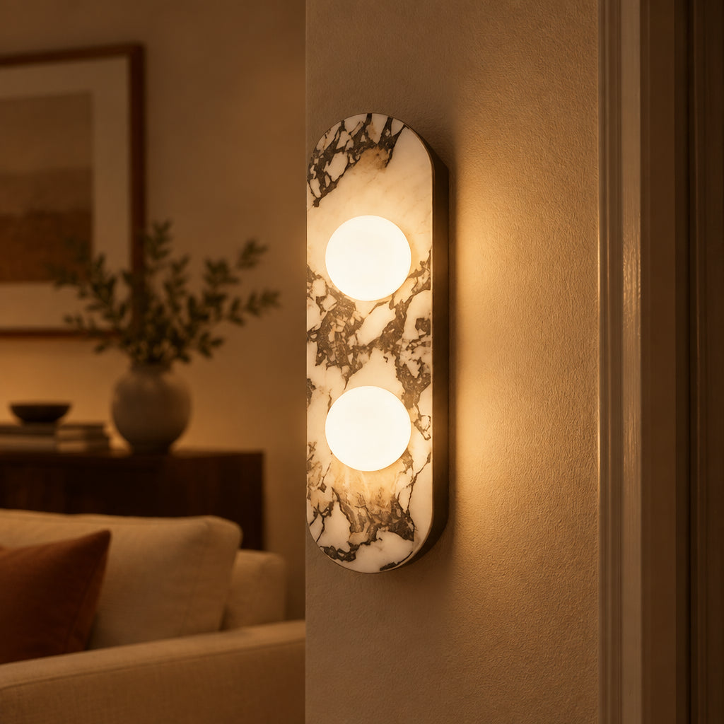 Nuzi Mid Century Marble Glass Globe Wall Sconce - Lumovique