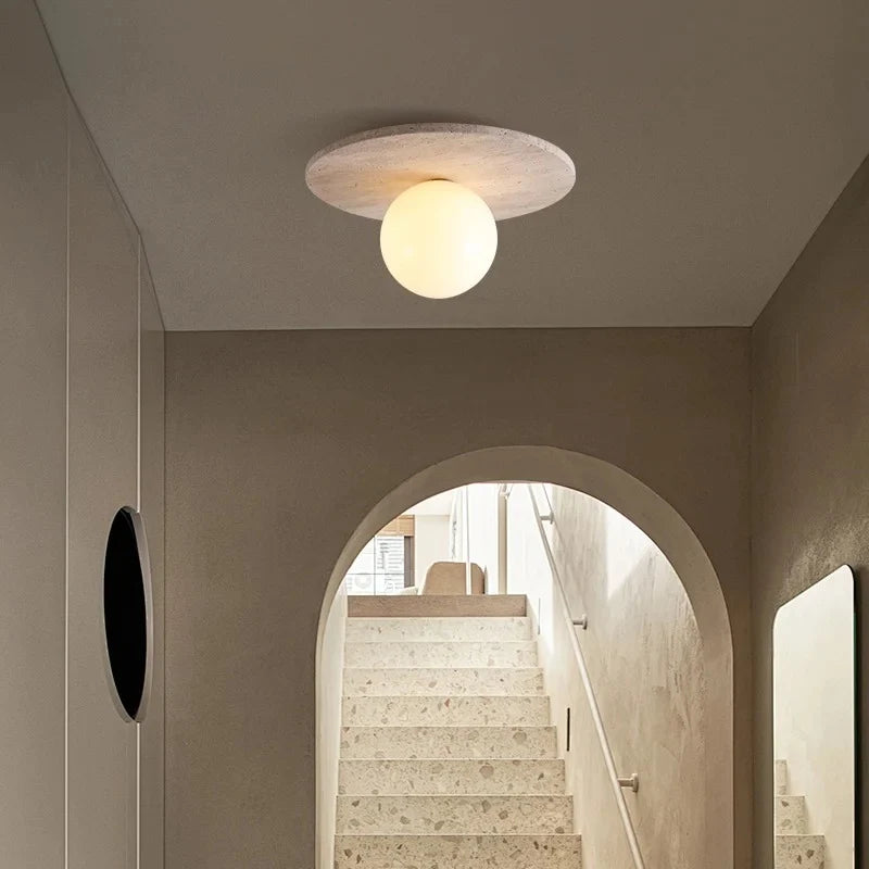 Faro Wabi Sabi Travertine Flush Mount Ceiling Light - Lumovique