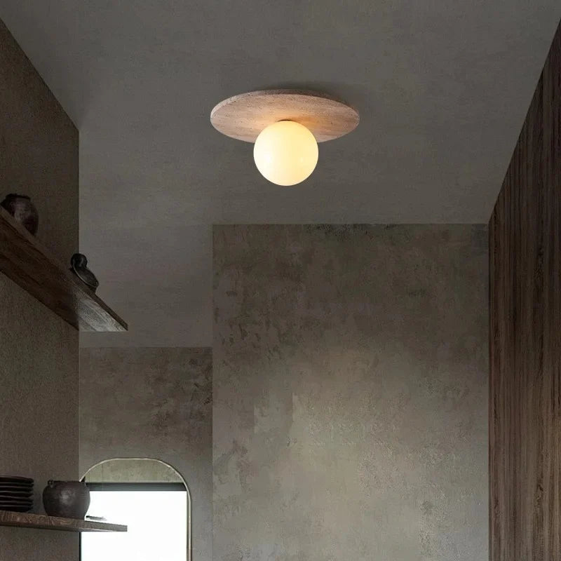 Faro Wabi Sabi Travertine Flush Mount Ceiling Light - Lumovique