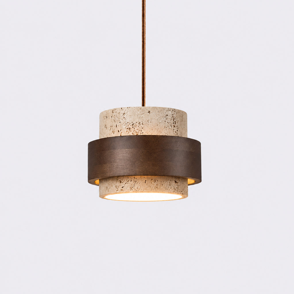 Vyli Wabi Sabi Travertine Wood Pendant Light - Lumovique