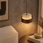 Vyli Wabi Sabi Travertine Wood Pendant Light - Lumovique