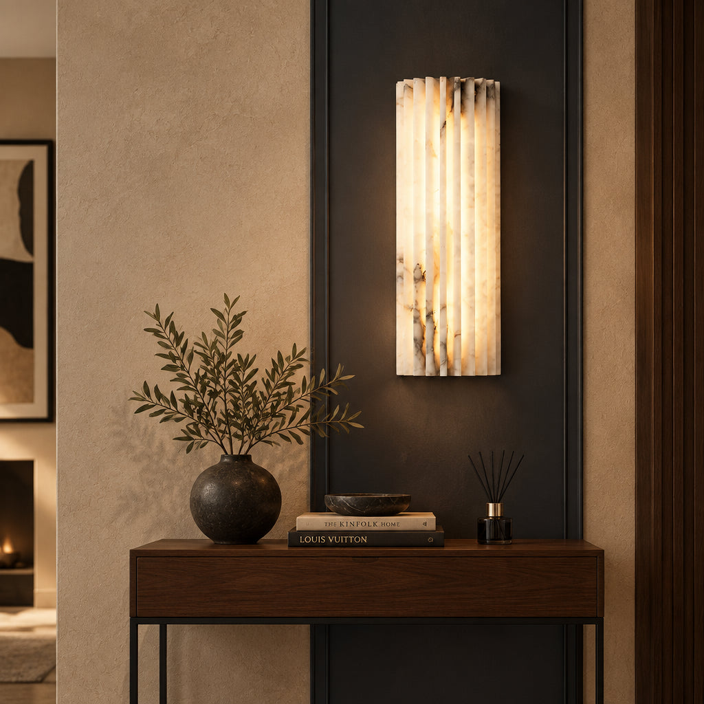 Nuse Art Deco Alabaster Fluted Wall Sconce - Lumovique