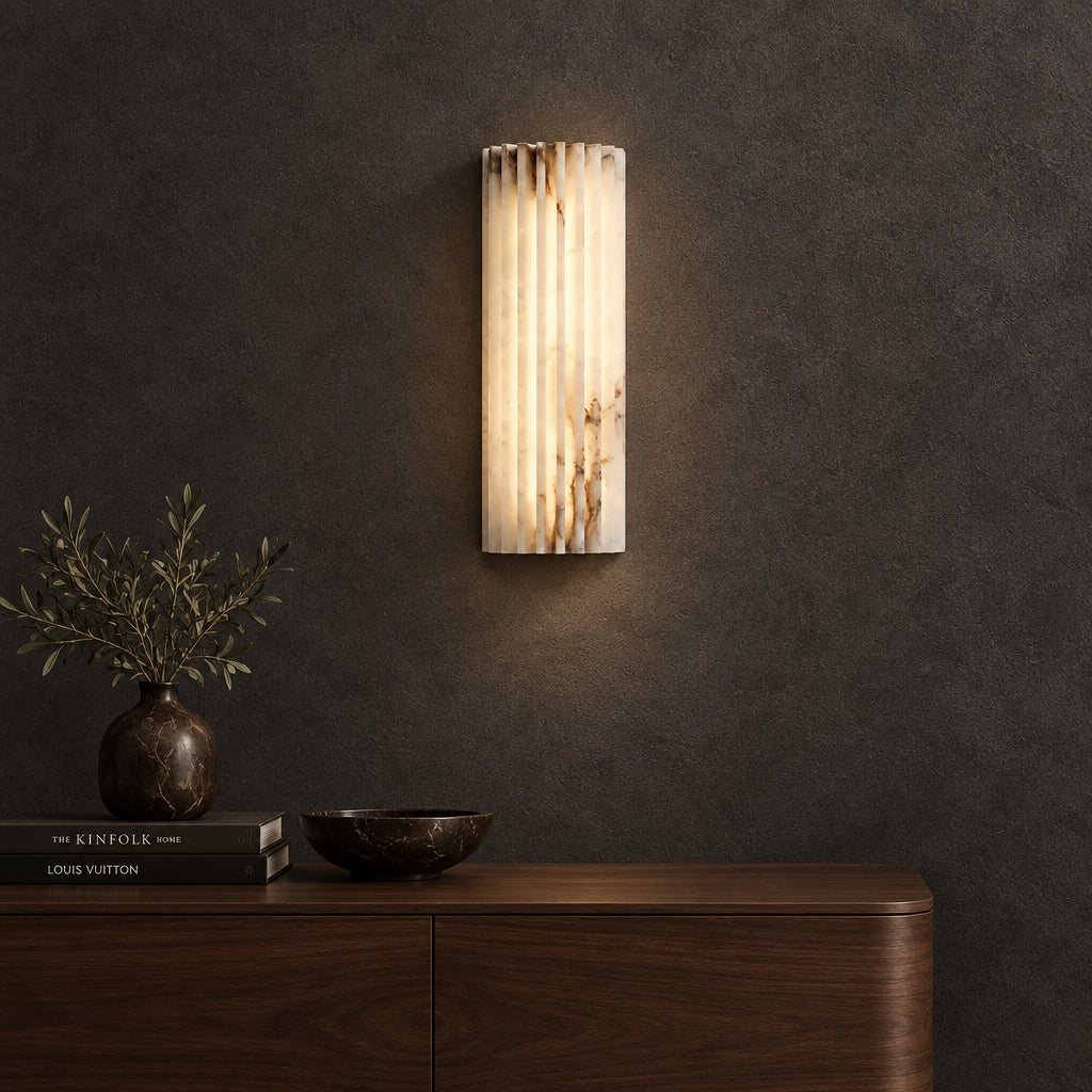 Nuse Art Deco Alabaster Fluted Wall Sconce - Lumovique