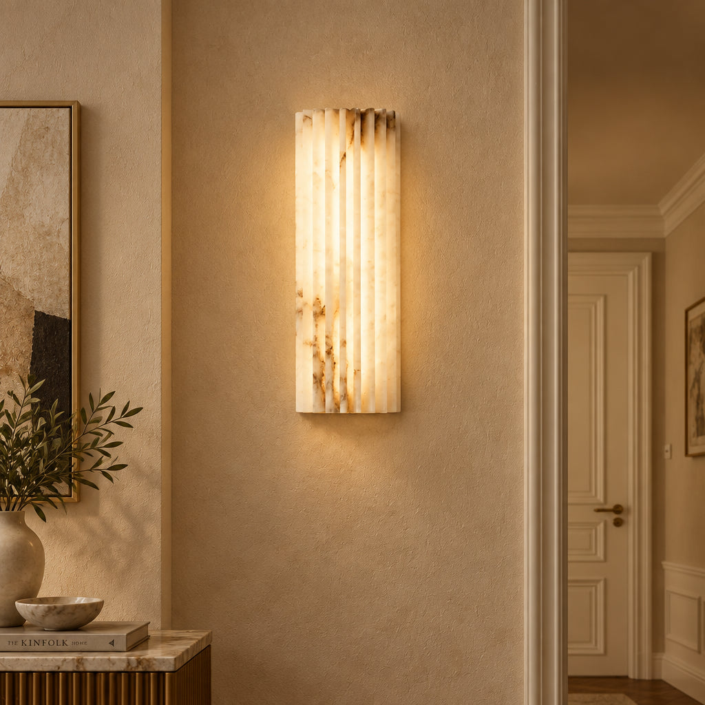 Nuse Art Deco Alabaster Fluted Wall Sconce - Lumovique