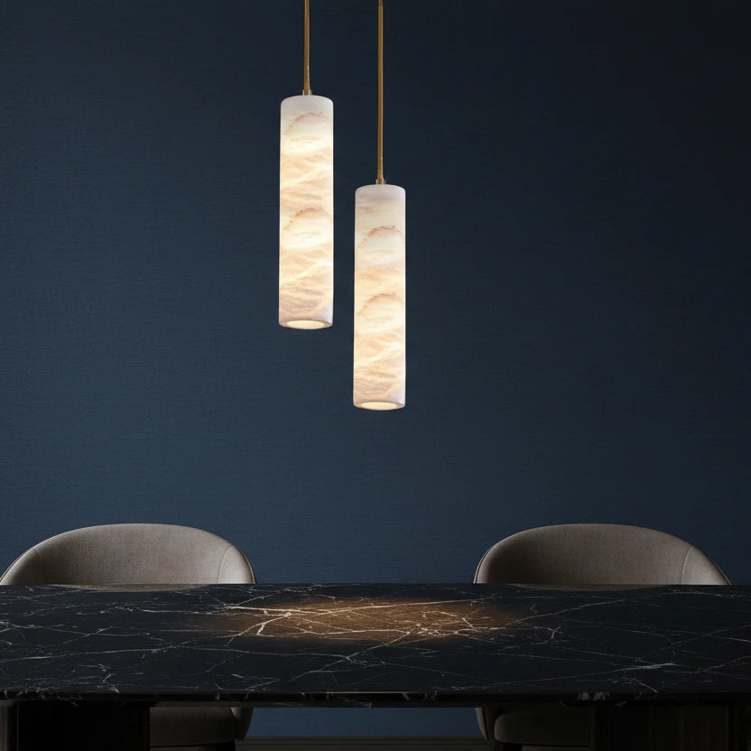 Zora Japandi Alabaster Long Tube Pendant Light - Lumovique