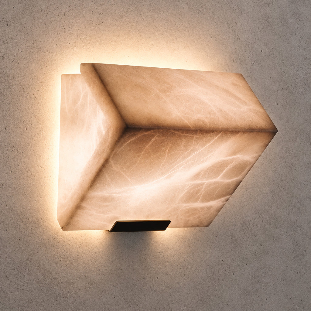 Zele Minimalist Alabaster Geometric Wall Sconce - Lumovique