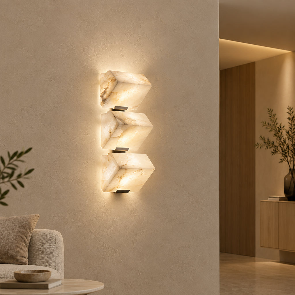 Zele Minimalist Alabaster Geometric Wall Sconce - Lumovique