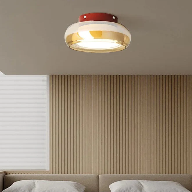 Fela Mid Century Amber Glass Flush Mount Ceiling Light - Lumovique