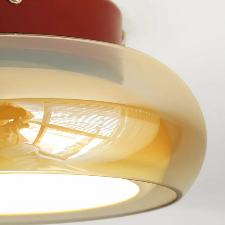 Fela Mid Century Amber Glass Flush Mount Ceiling Light - Lumovique