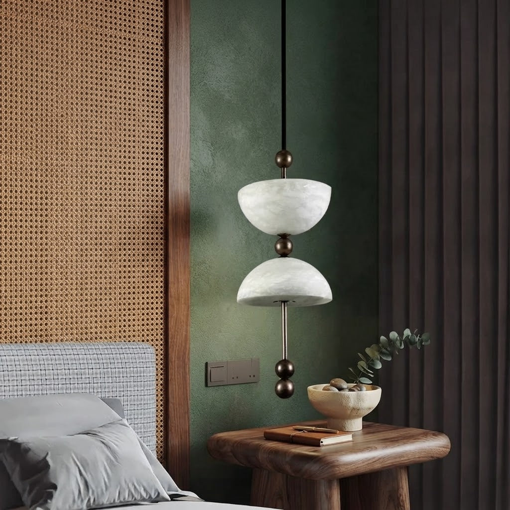 Luvia Mid Century Alabaster Double Dome Pendant Light - Lumovique