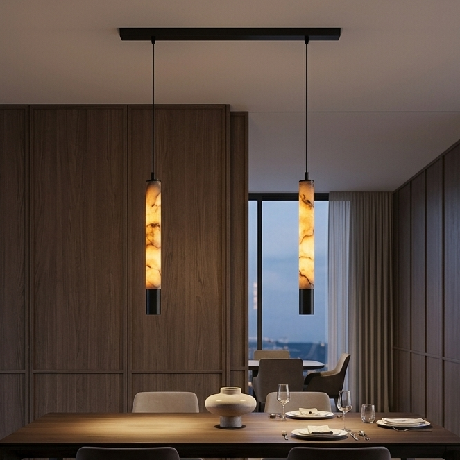 Brenu Spanish Alabaster Cylinder Pendant Light - Lumovique