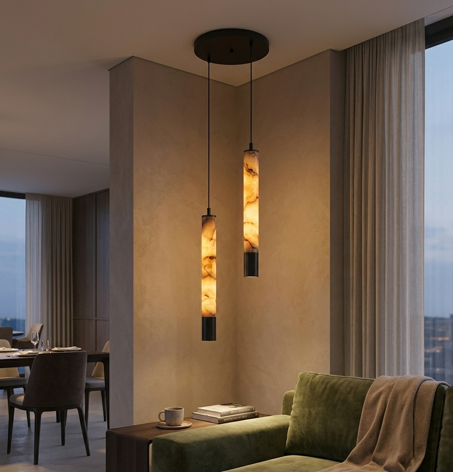 Brenu Spanish Alabaster Cylinder Pendant Light - Lumovique