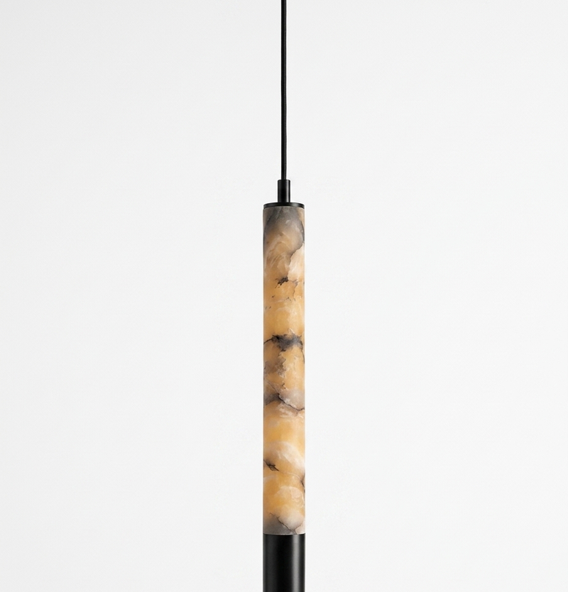 Brenu Alabaster Cylinder Pendant Light with Integrated LED and Downward Spotlight