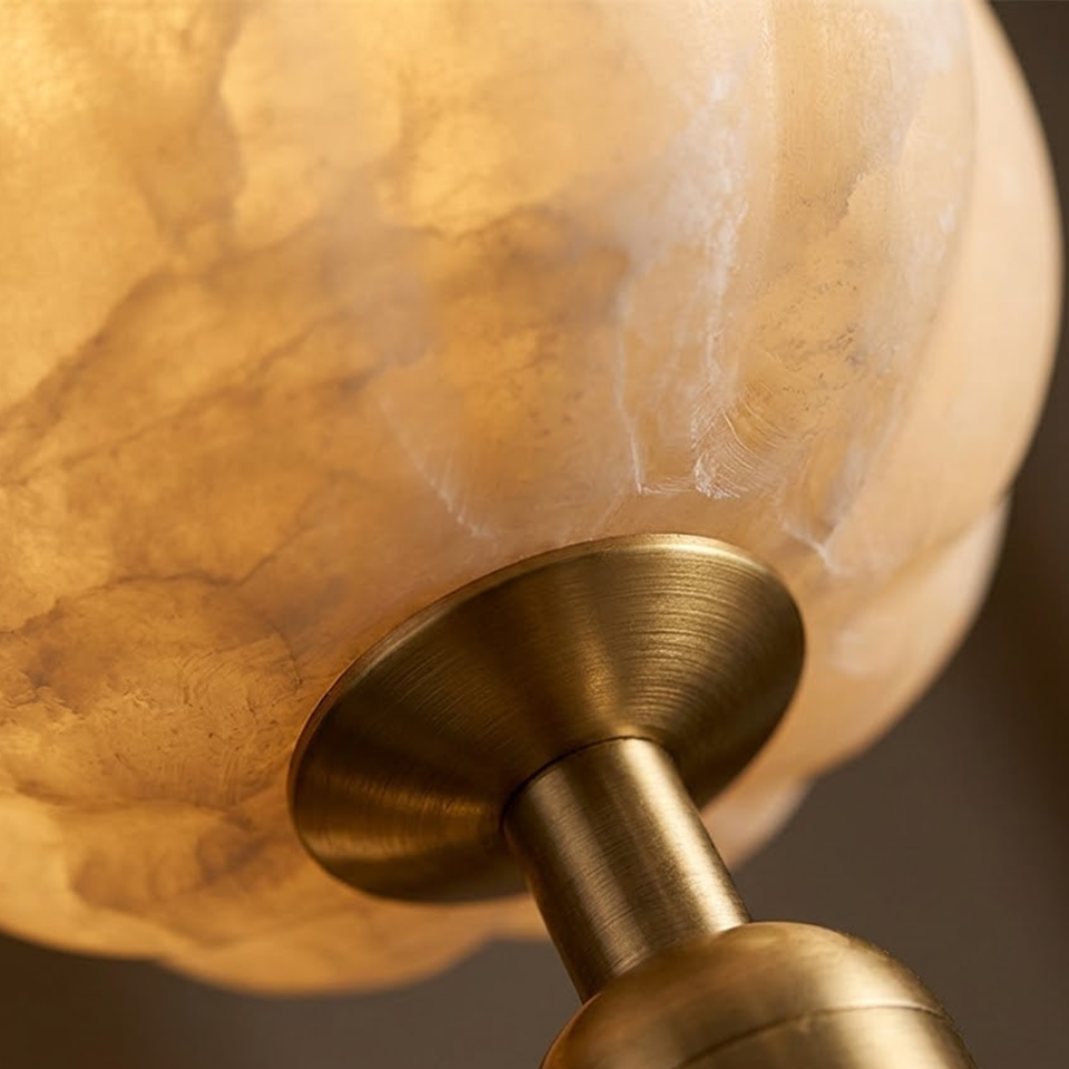 Aleno Alabaster Lotus Wall Sconce with a Carved Ivory Flower-Bud Shade - Lumovique