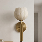 Aleno Alabaster Lotus Wall Sconce with a Carved Ivory Flower-Bud Shade - Lumovique