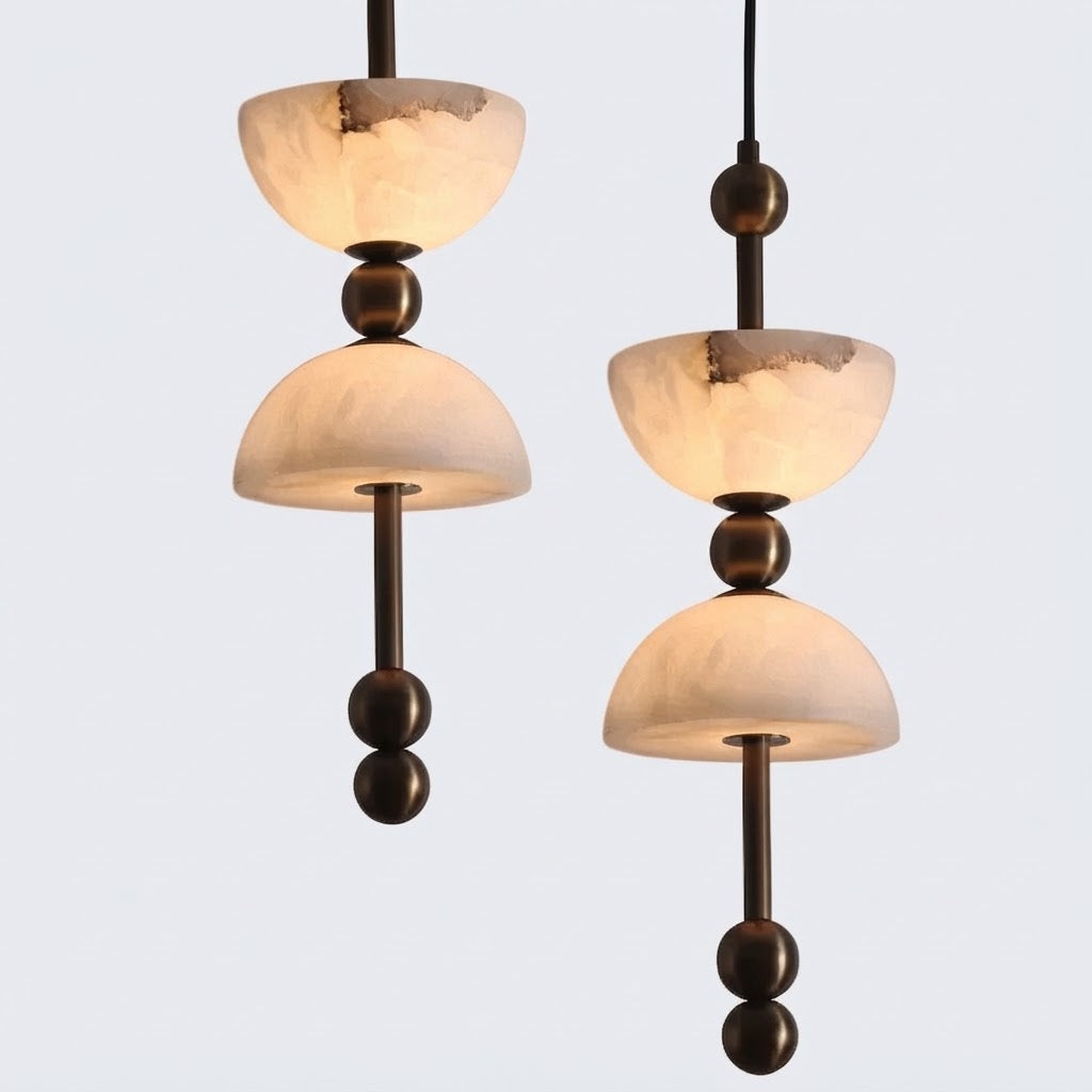Luvia Mid Century Alabaster Double Dome Pendant Light - Lumovique