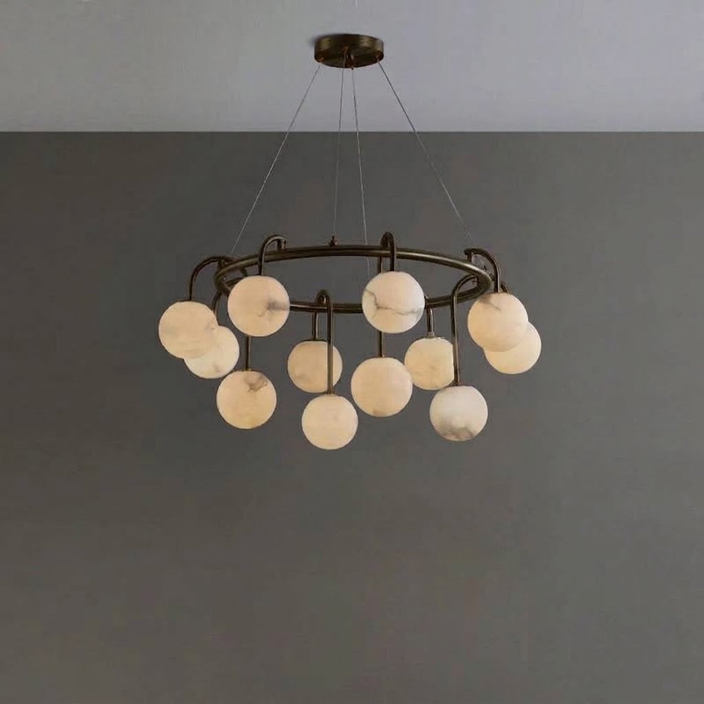 Cazen Mid Century Alabaster Globe Ring Chandelier - Lumovique