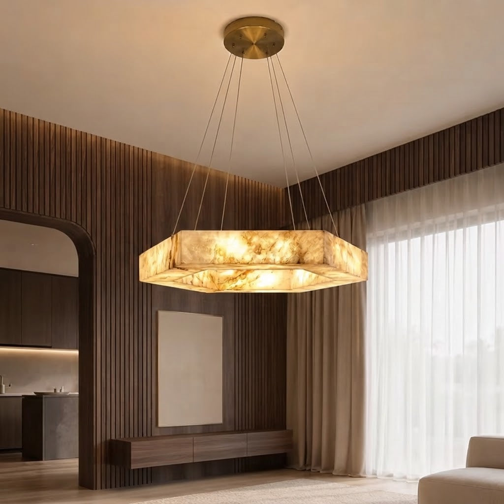 Dovi Art Deco Alabaster Hexagon Ring Chandelier - Lumovique