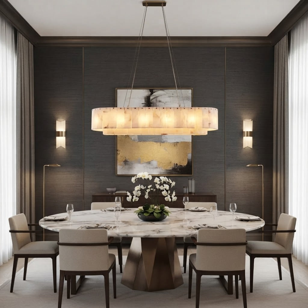 Covi Spanish Alabaster Oval Tiered Chandelier - Lumovique
