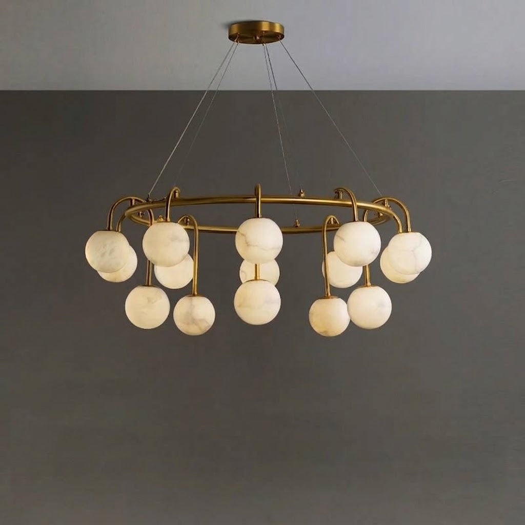 Cazen Mid Century Alabaster Globe Ring Chandelier - Lumovique