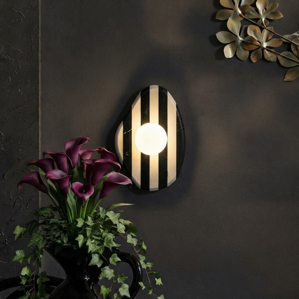 Nexa Retro Striped Marble Globe Wall Sconce - Lumovique