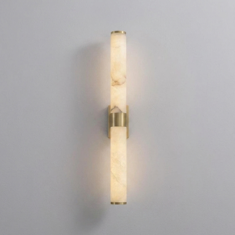 Eluno Alabaster Twin-Cylinder Wall Sconce with Warm Up-and-Down Column Glow