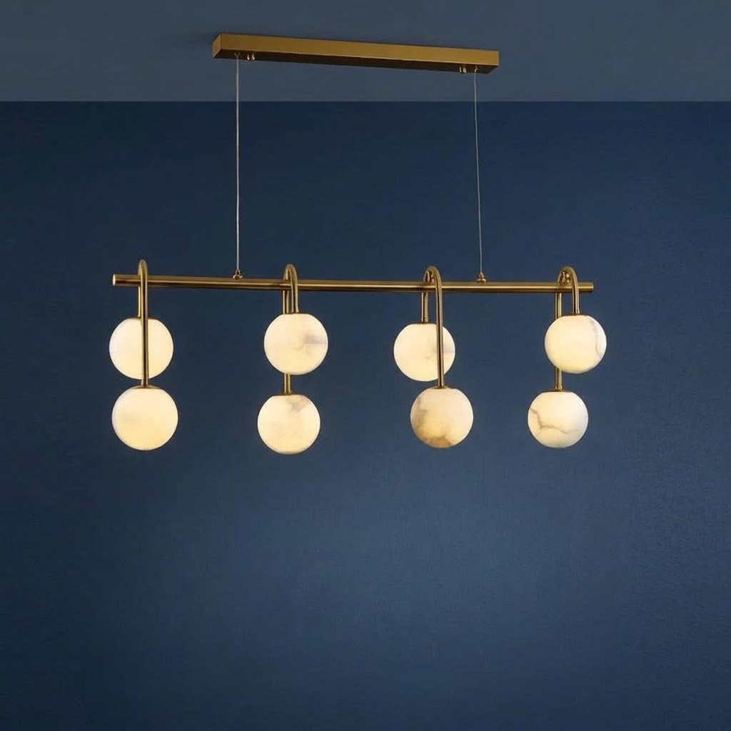 Nere Mid Century Alabaster Globe Linear Chandelier - Lumovique