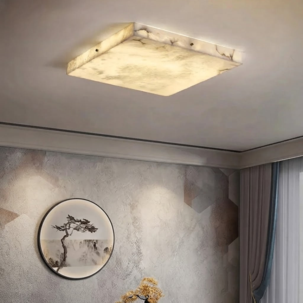 Azio Spanish Alabaster Square Flush Mount Ceiling Light - Lumovique