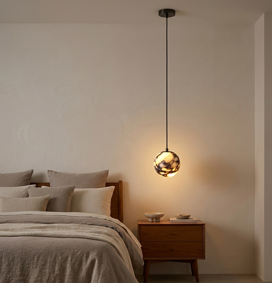 Hesto Japandi Marble Globe Pendant Light - Lumovique