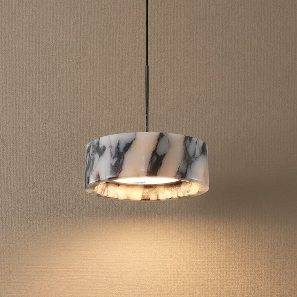 Rulen Japandi Marble Drum Pendant Light - Lumovique